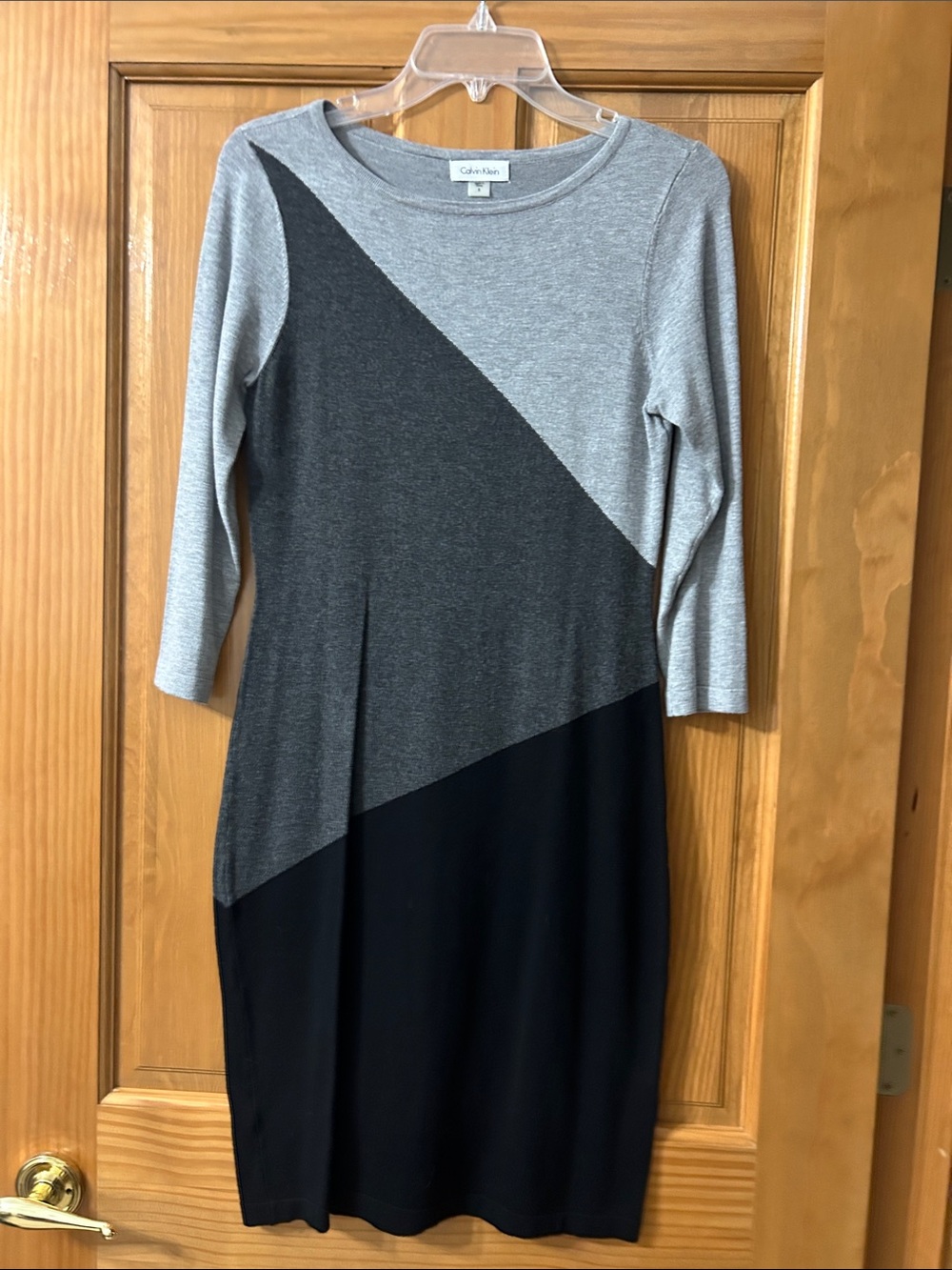 Calvin Klein Diagonal Colorblock Knit Dress in Gray and Black